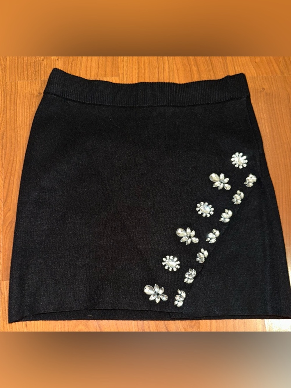 Black Embellished Knit Mini Skirt - Women's